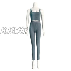 High Stretch Solid Color Yoga Set Sleeveless Crop Top + Short Gym Leggings Women Tracksuit Running