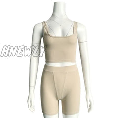 High Stretch Solid Color Yoga Set Sleeveless Crop Top + Short Gym Leggings Women Tracksuit Running