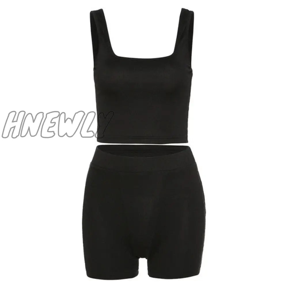 High Stretch Solid Color Yoga Set Sleeveless Crop Top + Short Gym Leggings Women Tracksuit Running