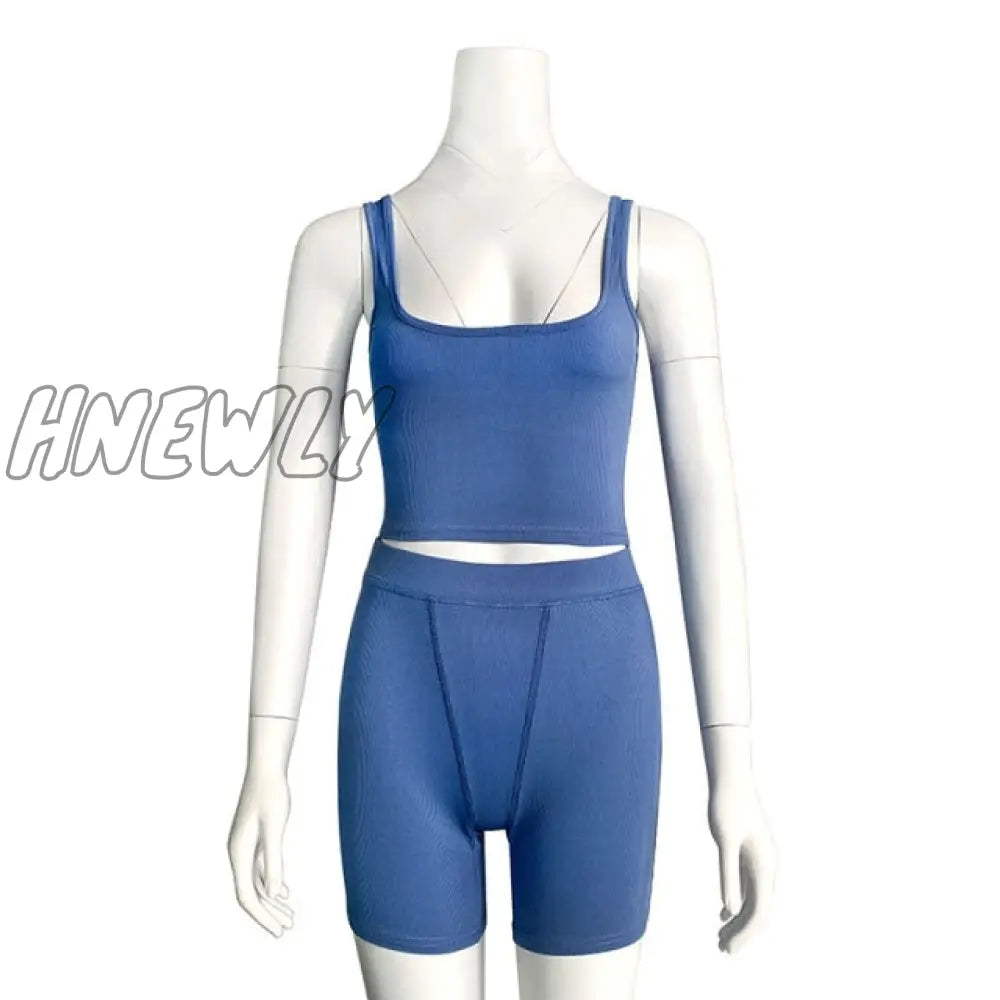 High Stretch Solid Color Yoga Set Sleeveless Crop Top + Short Gym Leggings Women Tracksuit Running