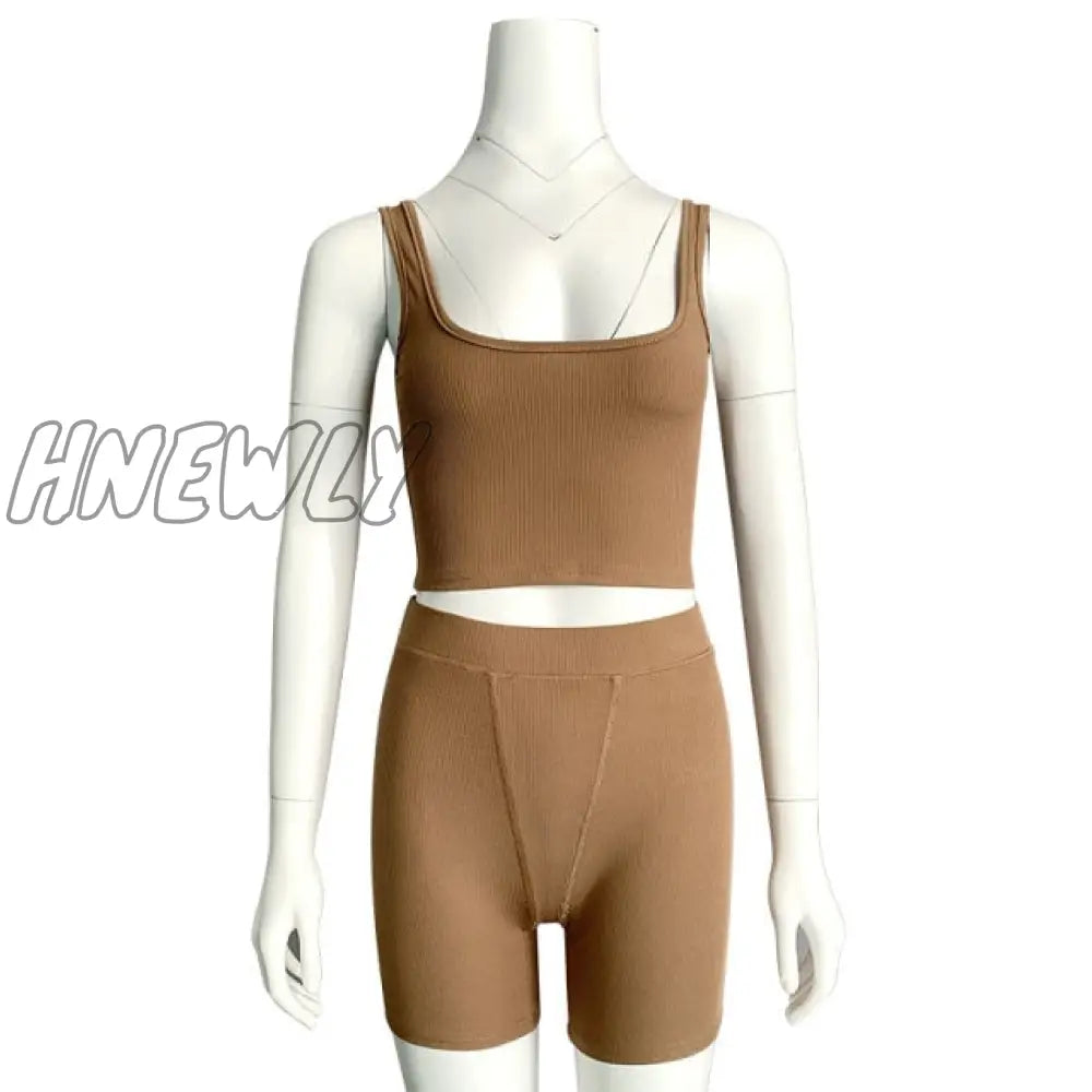 High Stretch Solid Color Yoga Set Sleeveless Crop Top + Short Gym Leggings Women Tracksuit Running