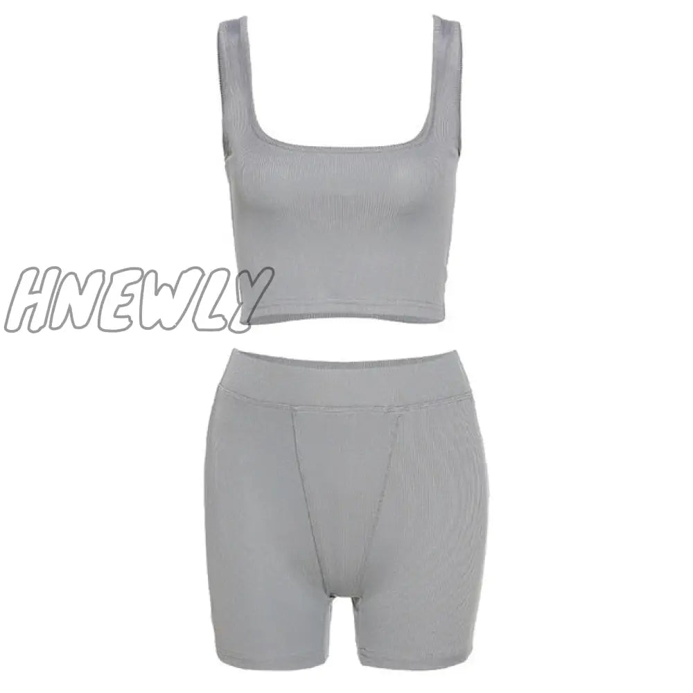 High Stretch Solid Color Yoga Set Sleeveless Crop Top + Short Gym Leggings Women Tracksuit Running