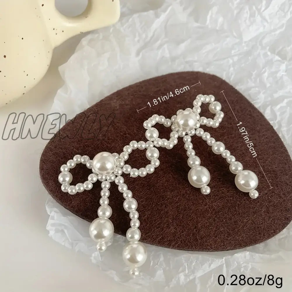Hnewly 1 Pair Women’s Earrings Fashion Trend Imitation Pearl Bow Knot Elegant Temperament Cute