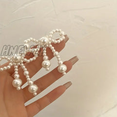 Hnewly 1 Pair Women’s Earrings Fashion Trend Imitation Pearl Bow Knot Elegant Temperament Cute