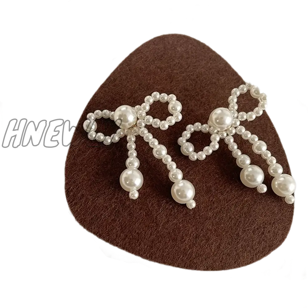 Hnewly 1 Pair Women’s Earrings Fashion Trend Imitation Pearl Bow Knot Elegant Temperament Cute