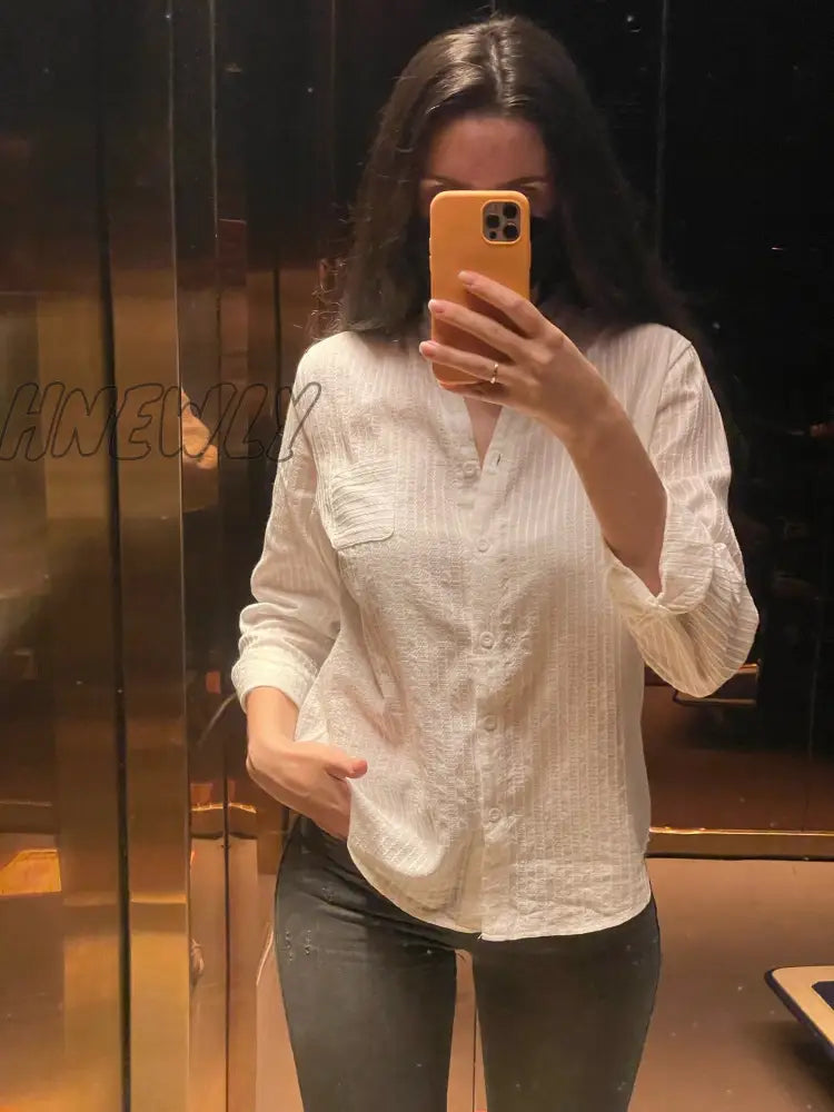 Hnewly 100% Cotton Shirt White Blouse Spring Autumn Blouses Shirts Women Long Sleeve Casual Tops