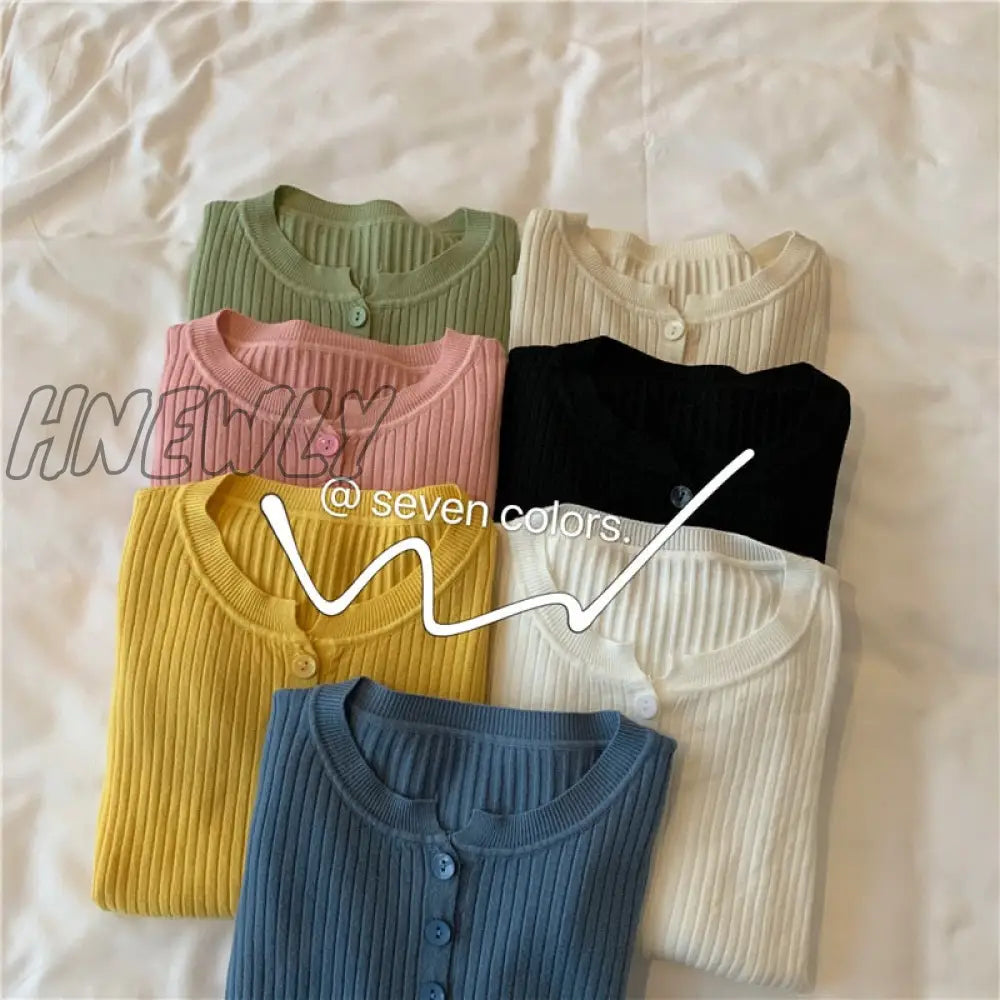 Hnewly 13 Colors Women Button Knitted Pullover Sweaters Autumn Spring Long Sleeve Knitwear Tops