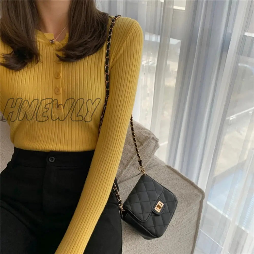 Hnewly 13 Colors Women Button Knitted Pullover Sweaters Autumn Spring Long Sleeve Knitwear Tops