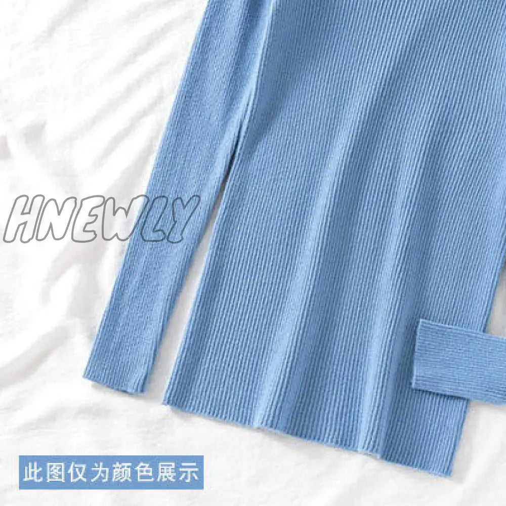 Hnewly 13 Colors Women Button Knitted Pullover Sweaters Autumn Spring Long Sleeve Knitwear Tops Sky