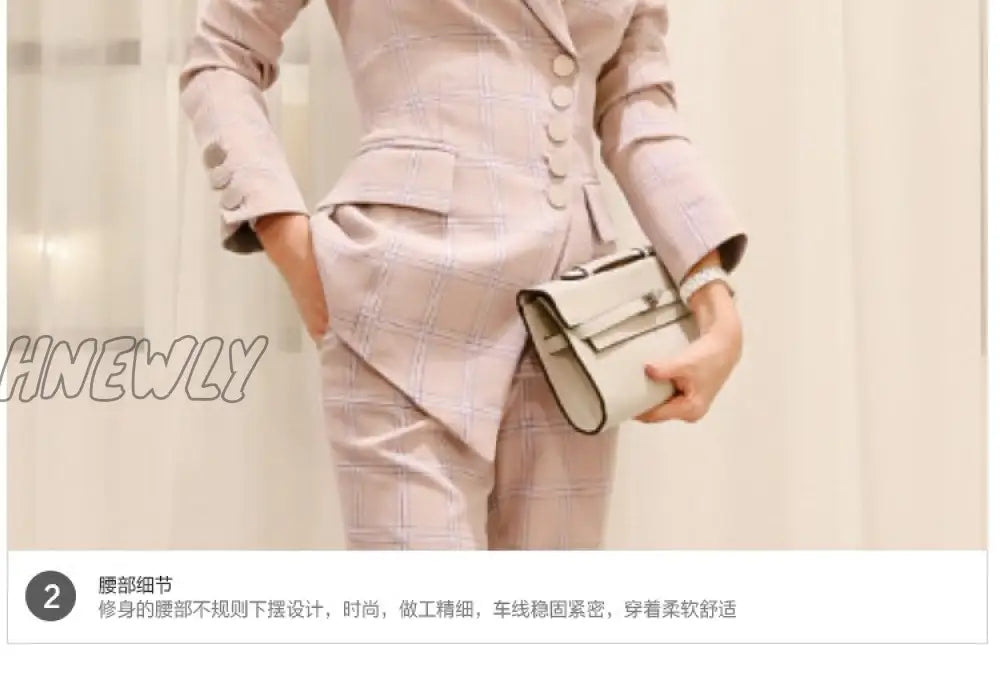 Hnewly 2 Piece Outfits For Women Office Workers Pants Plaid Suit Spring New Fashion Retro