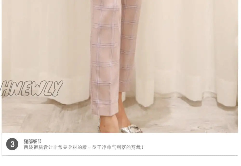 Hnewly 2 Piece Outfits For Women Office Workers Pants Plaid Suit Spring New Fashion Retro