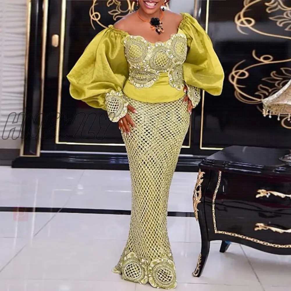 Hnewly 2 Piece Sets African Dresses For Women Bodycon Mermaid Sexy Maxi Dress Elegant Wedding Gowns