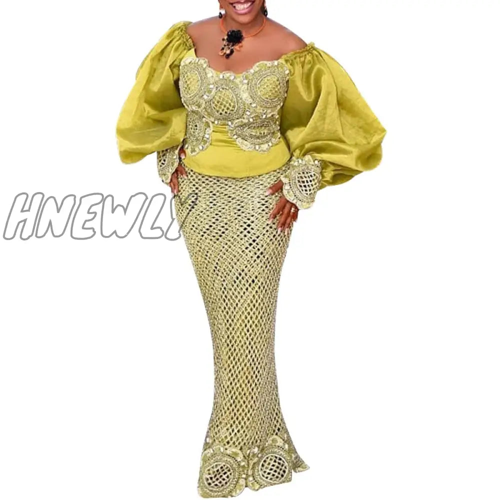 Hnewly 2 Piece Sets African Dresses For Women Bodycon Mermaid Sexy Maxi Dress Elegant Wedding Gowns