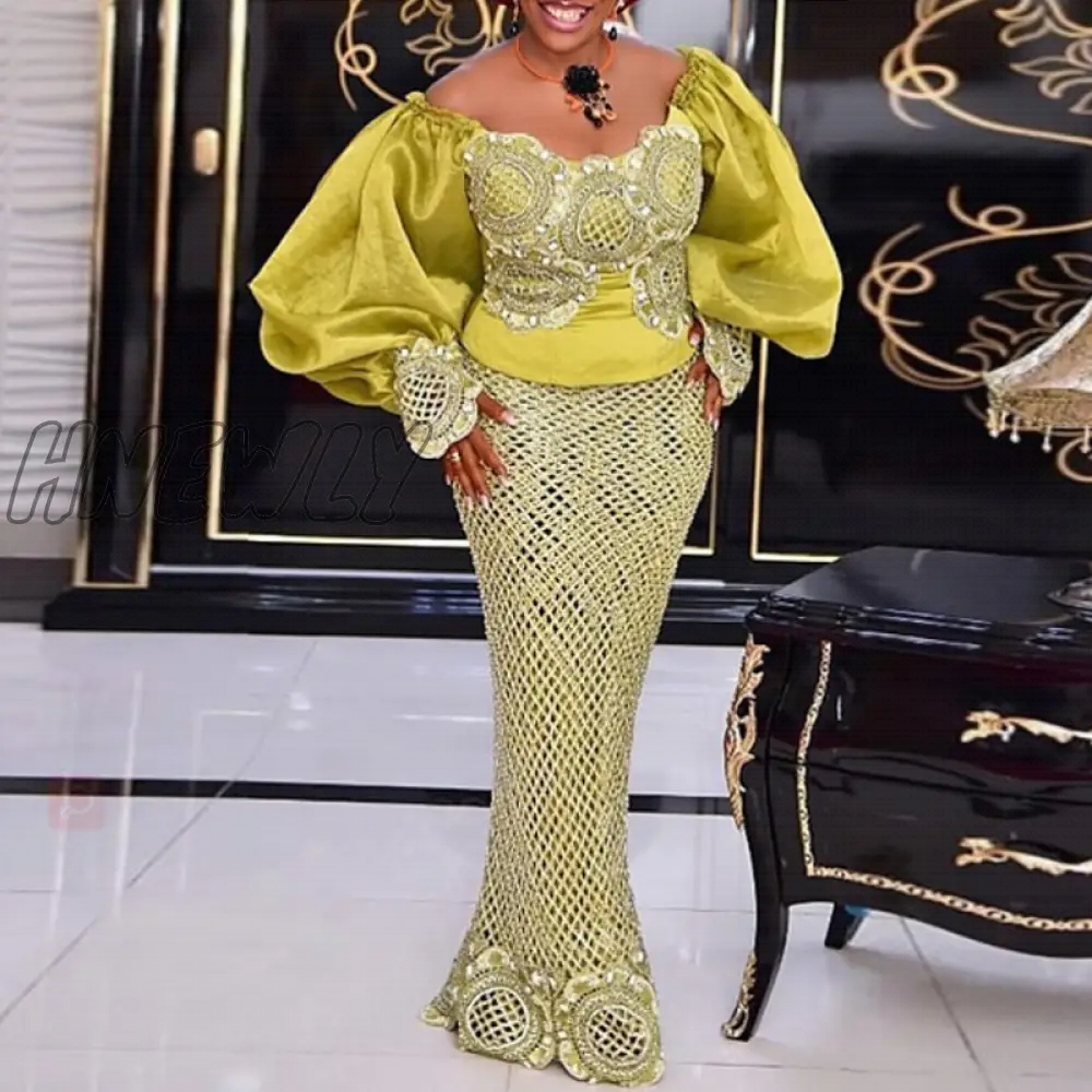 Hnewly 2 Piece Sets African Dresses For Women Bodycon Mermaid Sexy Maxi Dress Elegant Wedding Gowns
