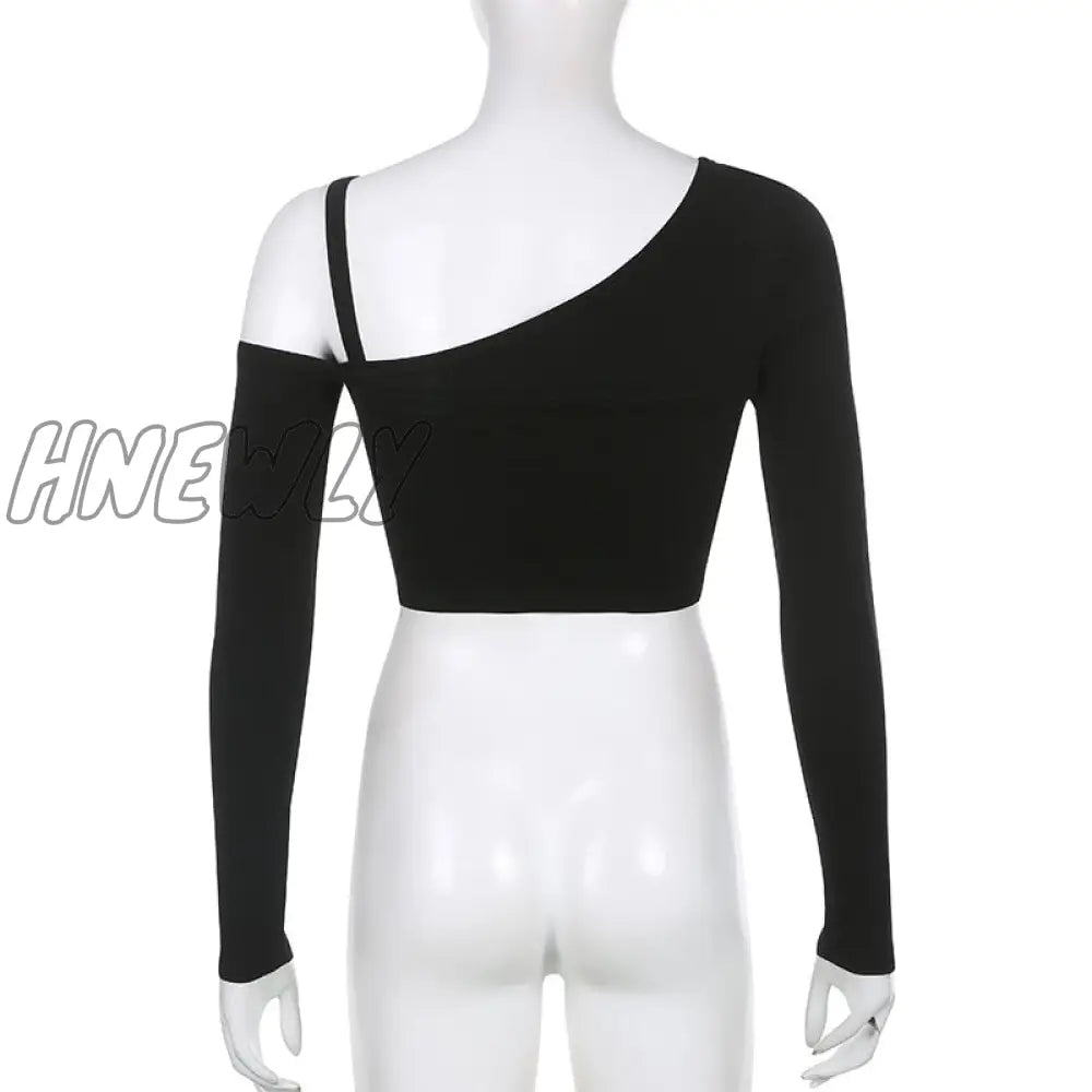 Hnewly 2 Piece T-Shirt And Cami Crop Top Women Y2K Harajuku Long Sleeve Skew Collar Casual Basic