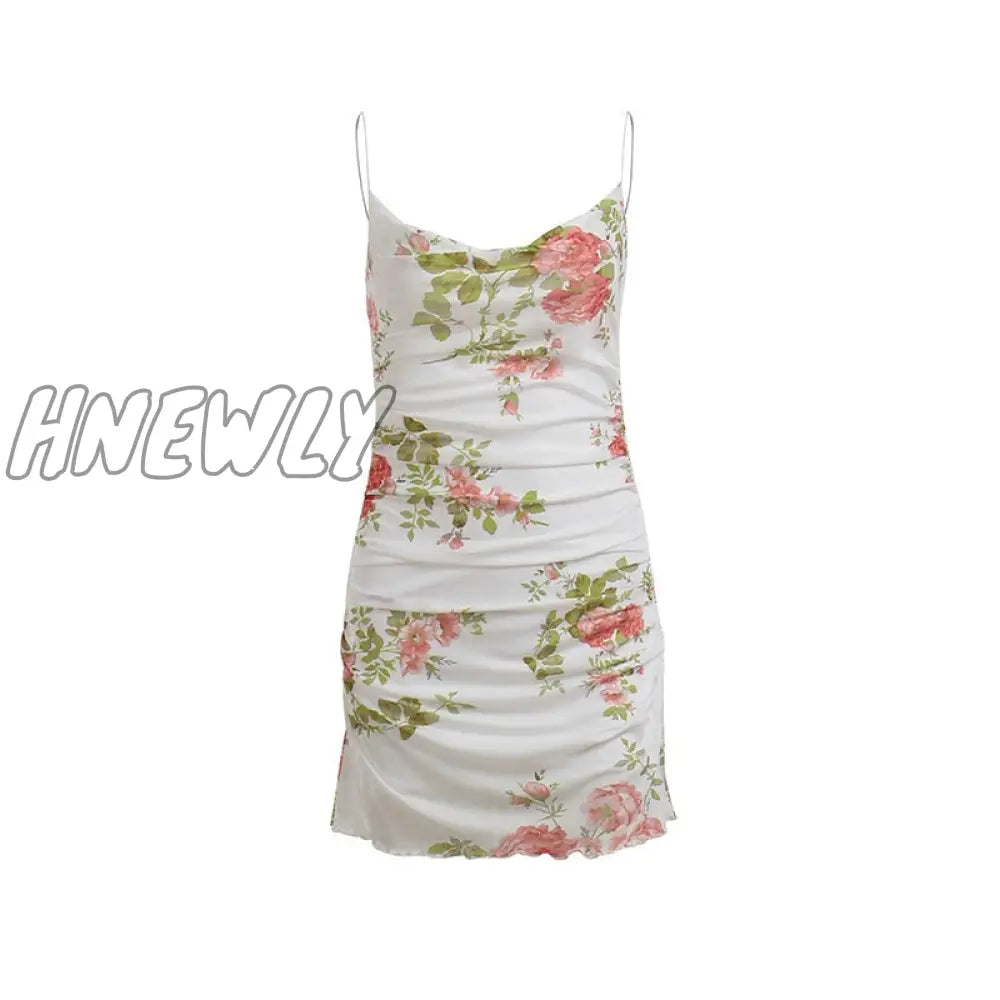 Hnewly 2000S Women Floral Mini Dress Y2K Aesthetic Sleeveless Ruffles Hem Kawaii Sundress Sexy