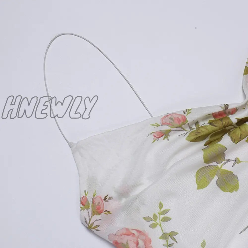Hnewly 2000S Women Floral Mini Dress Y2K Aesthetic Sleeveless Ruffles Hem Kawaii Sundress Sexy