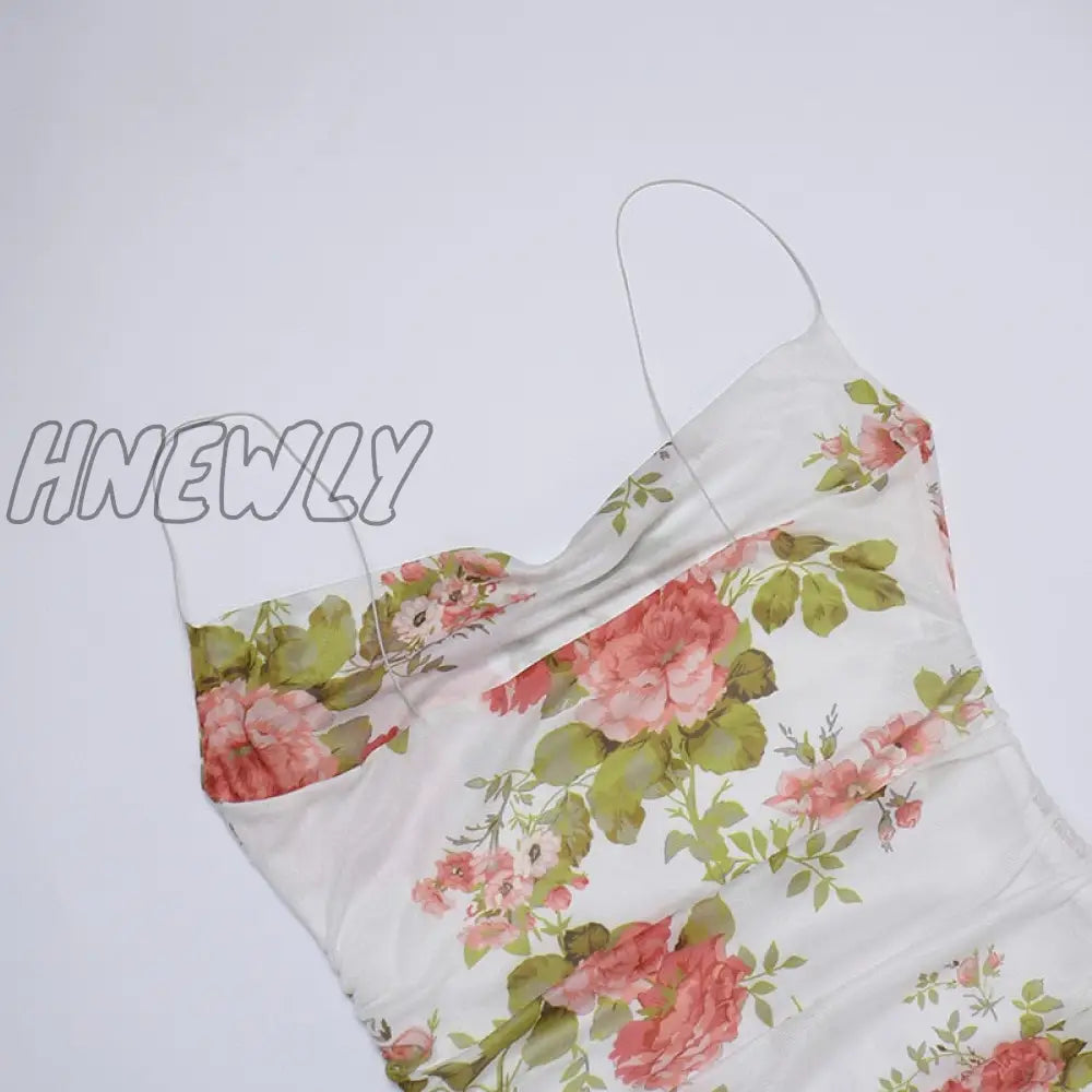 Hnewly 2000S Women Floral Mini Dress Y2K Aesthetic Sleeveless Ruffles Hem Kawaii Sundress Sexy