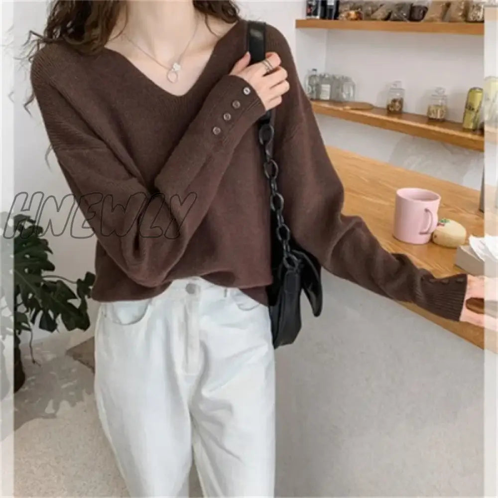 2024 New Autumn Women Sweater V-Neck Long Sleeve Knitted Sweaters Solid Korean Basic Casual Jumper
