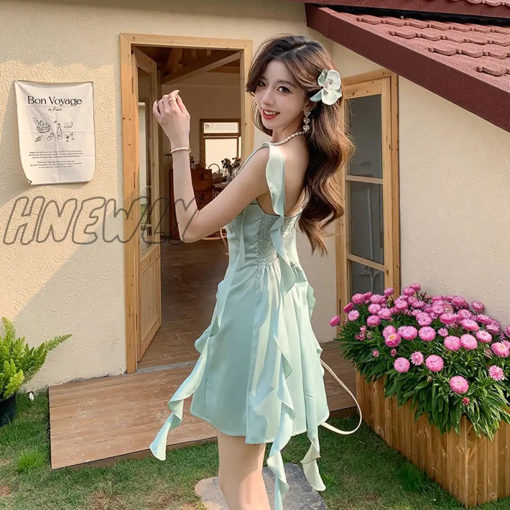 2024 Sexy Club Lace Patchwork Mini Dresses Women Fashion Camisole Streetwear Casual Package Hip