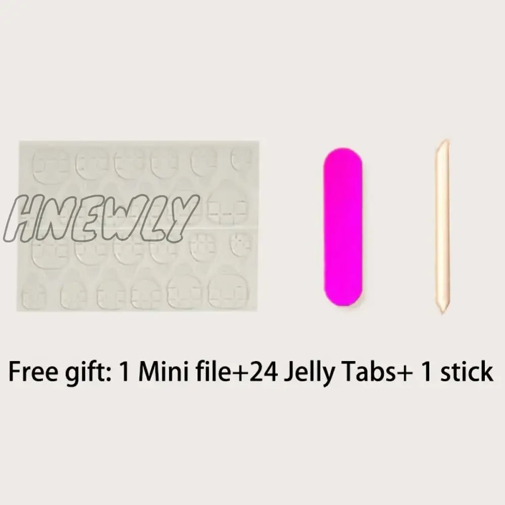 Hnewly 24 Pcs Glossy Short Flat Press On Nails Pink Glitter French Style Fake Gradient Artifical