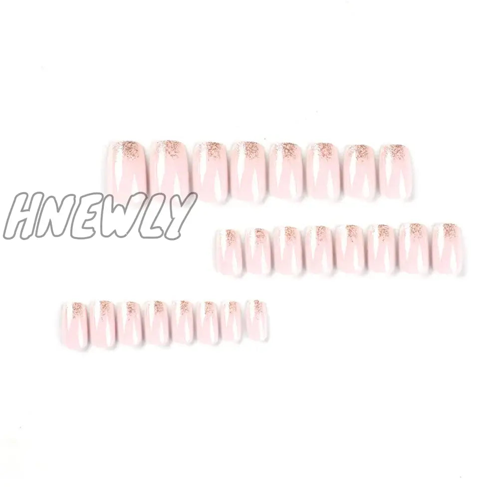 Hnewly 24Pcs/Box Detachable Coffin False Nails Wearable French Ballerina Flower Pattern Fake Full