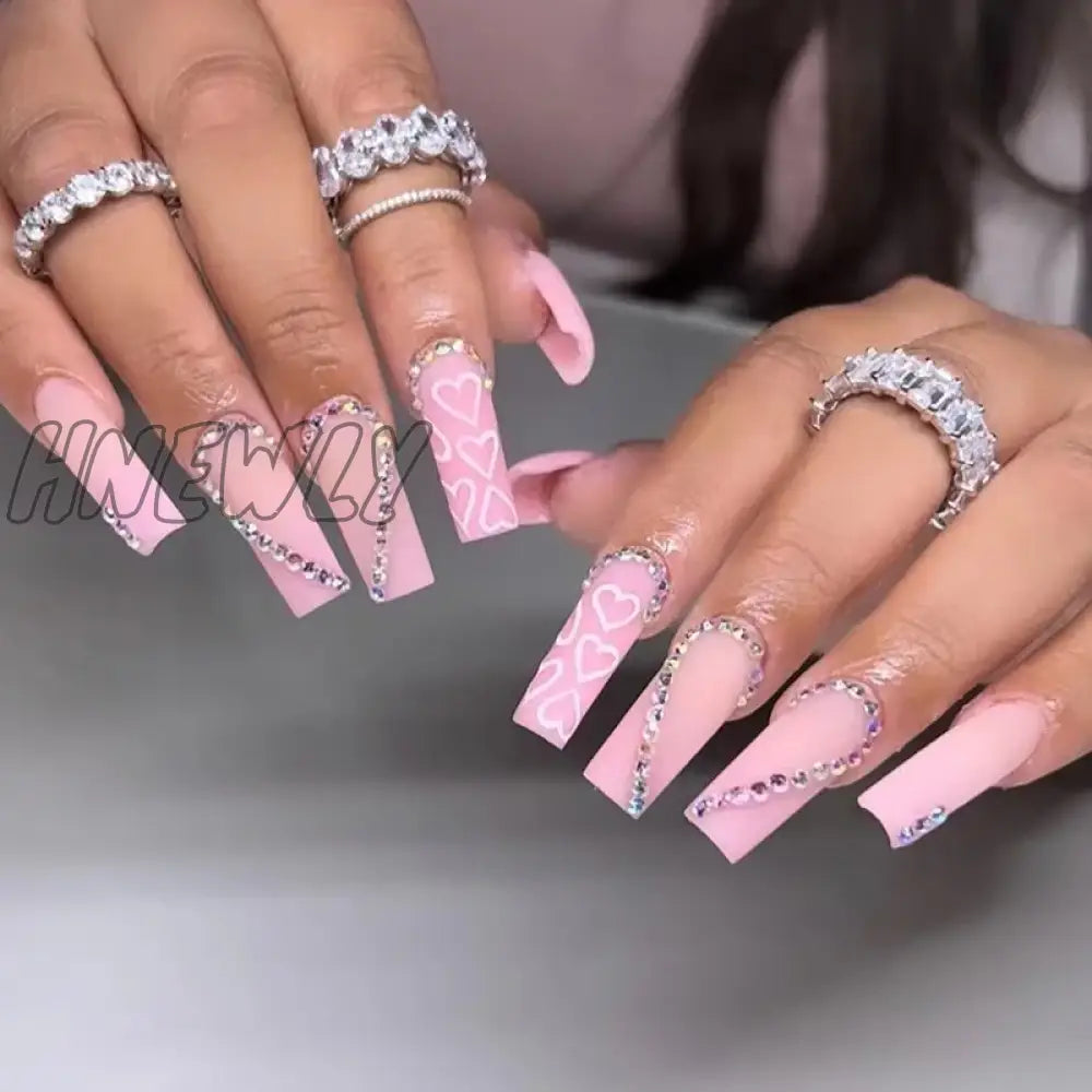 Hnewly 24Pcs Colorful Coffin Nails Set Press On Long Ballet False With French Design Wearable White