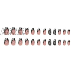 Hnewly 24Pcs French Fake Nails Black Cool Style False Nail Full Cover Tips Women Girl Artificial