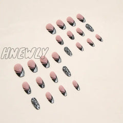 Hnewly 24Pcs French Fake Nails Black Cool Style False Nail Full Cover Tips Women Girl Artificial