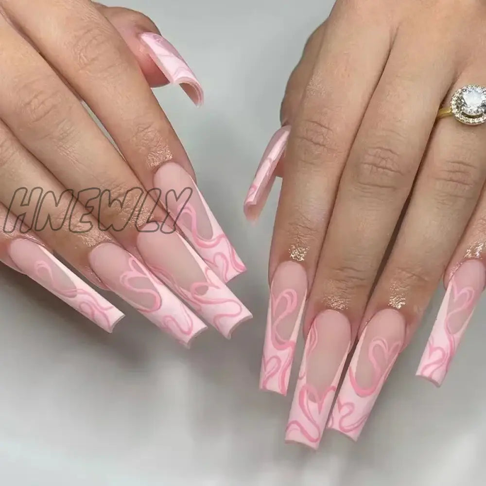 24Pcs Glossy Coffee Extral Long Ballet Fake Nails Fashion Solid Color Detachable Finished False