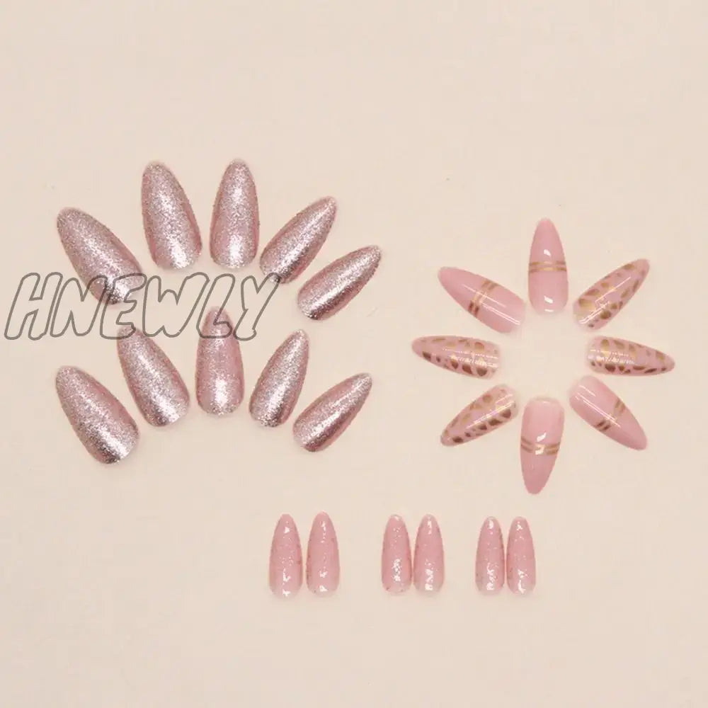 Hnewly 24Pcs Long Almond False Nails Blue French Leaf Gradient Fake Press On Diy Manicure