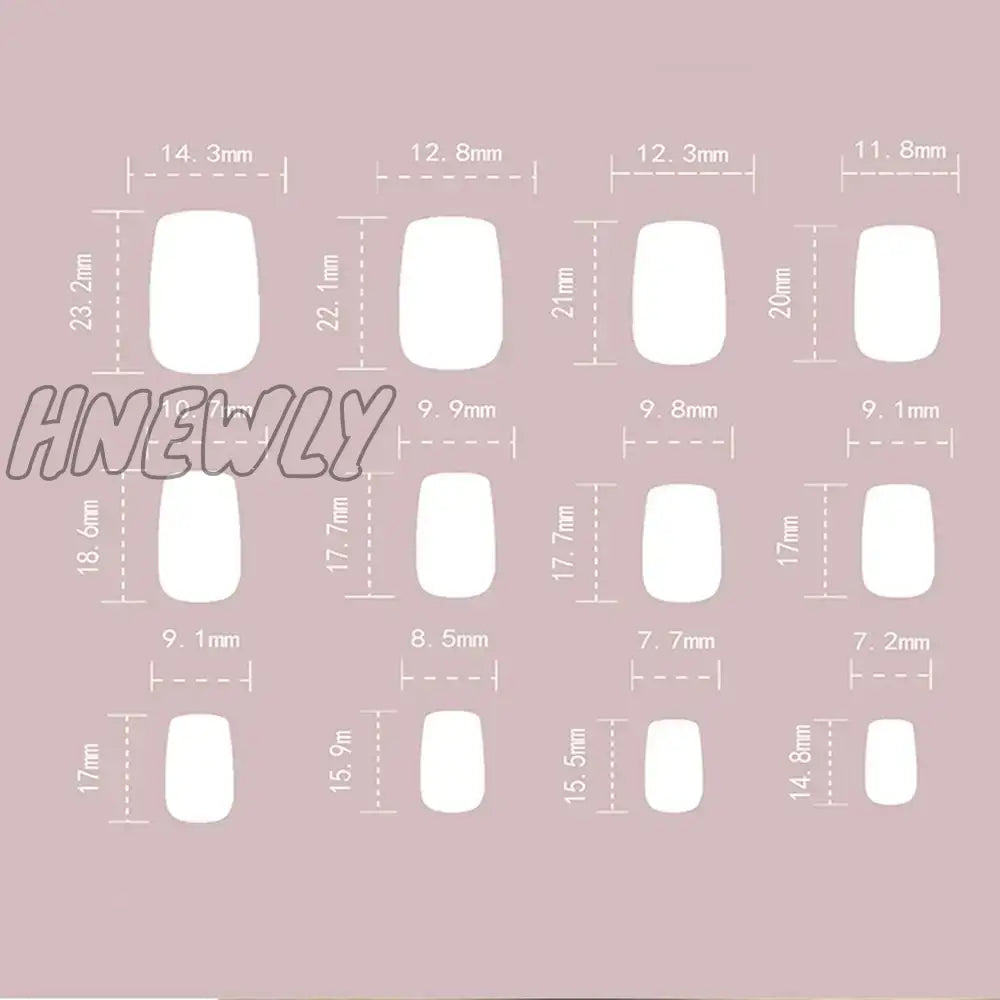 Hnewly 24Pcs Long Square False Nails French White Edge Glitter Gold Strips Green Leaf Fake Full