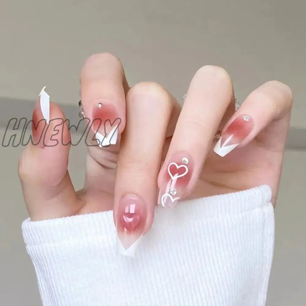 Hnewly 24Pcs Luxury Fake Nail Tips Women Wearable Press On Nails With Gold Glitter Diamond Full