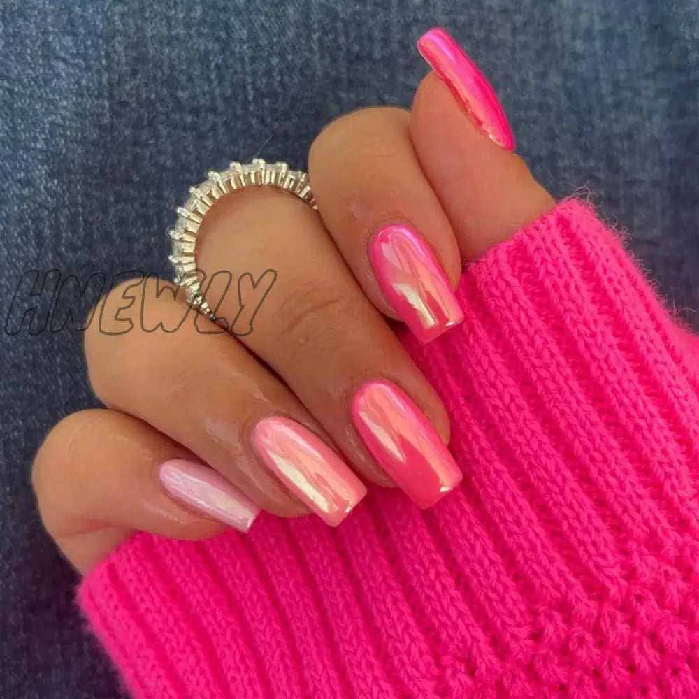 24Pcs Nail Aurora Glitter Fake Nails Short French Press On Nails Simple False Nail Tips Full Cover