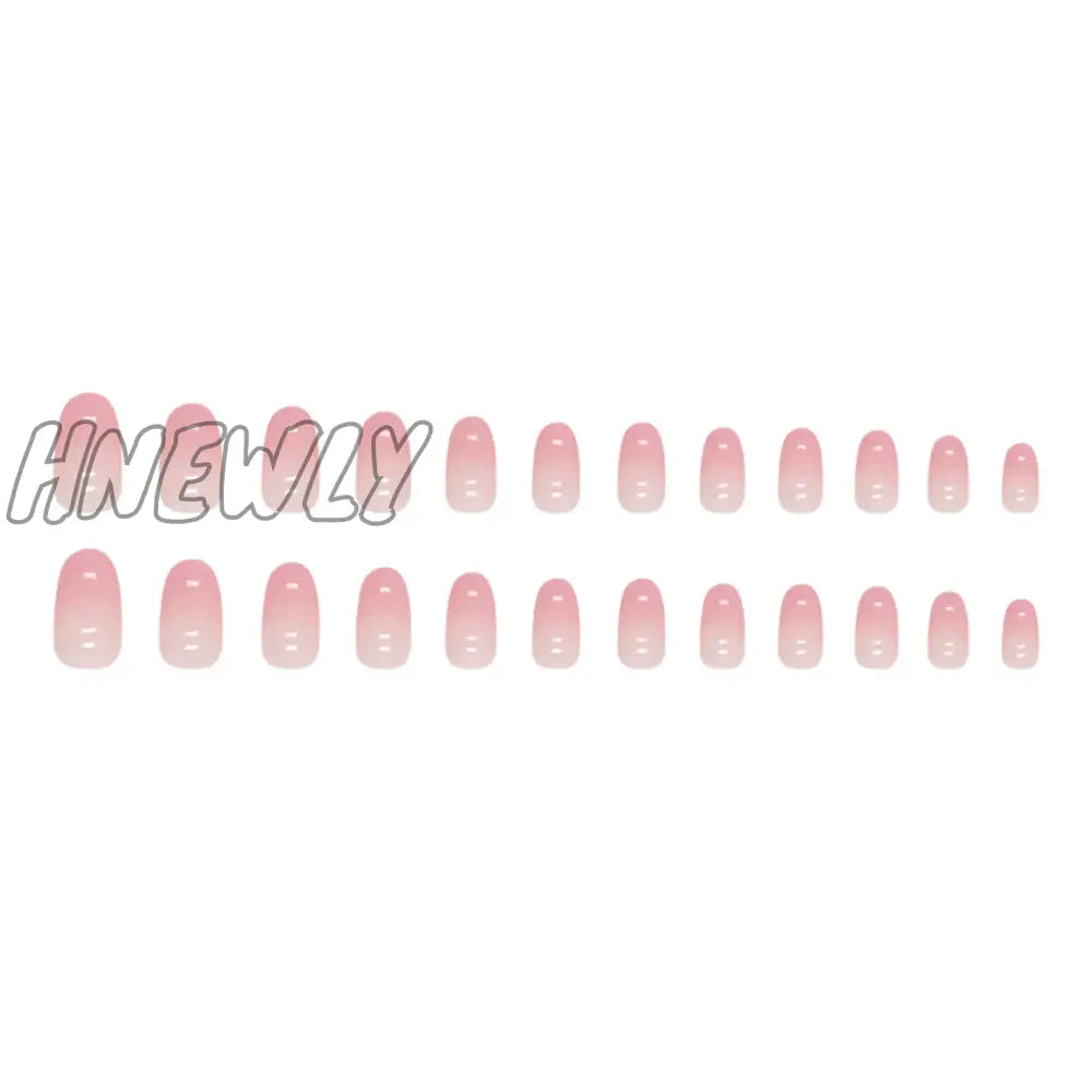 Hnewly 24Pcs Oval Shape False Nails Pink Gradient Color Fake Press On Short Round Tips Wearable