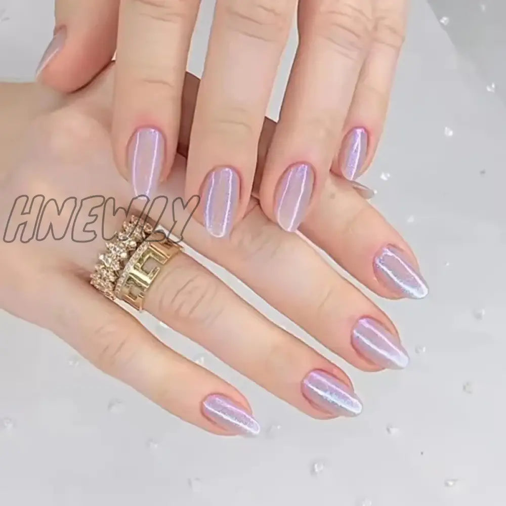 Hnewly 24Pcs Short False Nails Pink Gradient Ballerina With French Design Wearable Full Cover Press