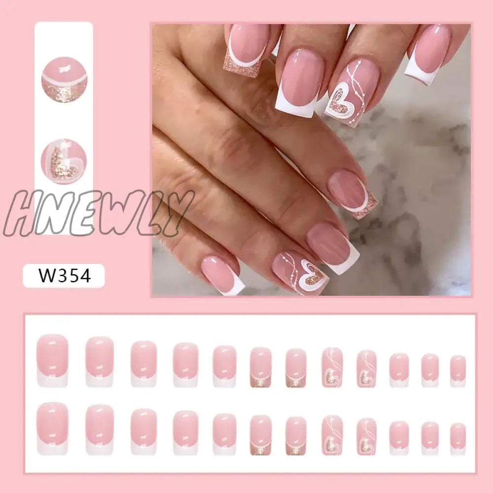 Hnewly 24Pcs Short Leopard Print Fake Nail French Coffin Ballet False Tips For Girl Women Y2K Style