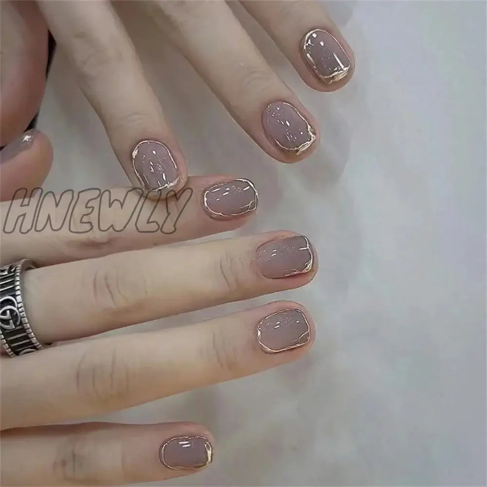 Hnewly 24Pcs Short Pink Heart False Nail Y2K Black Press On Art Manicure Set Round Head Glossy Fake