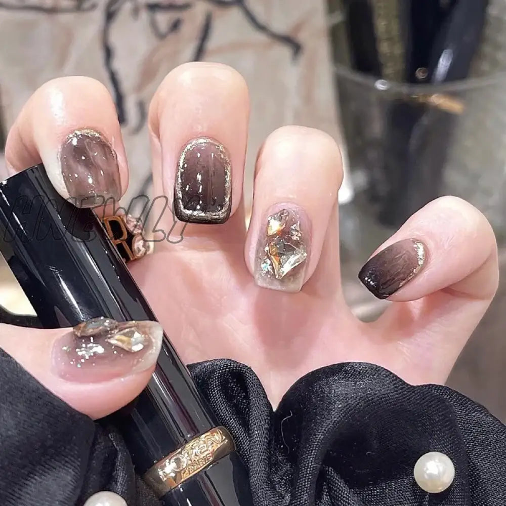 Hnewly 24Pcs Super Shiny False Nails 3D Drop Diamond Y2K Mid-Length Coffin Ballet Fake Full