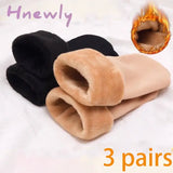 Hnewly 3 Pairs Lot Women Men Winter Warm Thicken Thermal Snow Socks Solid Color Floor Soft Velvet