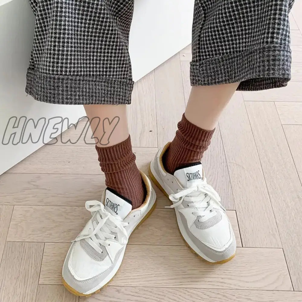 Hnewly 3 Pairs Lot Women Socks Cotton Retro Crew Tube Solid Color Winter Fashion Hajuruku Black