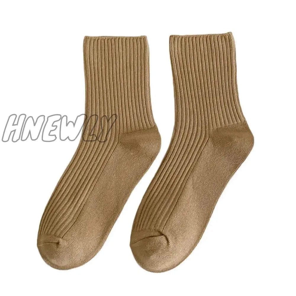 Hnewly 3 Pairs Lot Women Socks Cotton Retro Crew Tube Solid Color Winter Fashion Hajuruku Black