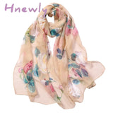 Hnewly 30# Chiffon Florak Print Scarves Silk Scarf Fashion Women Roses Printing Long Soft Wrap