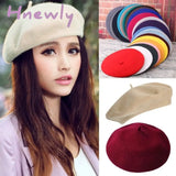 Hnewly 30 colors available Women Girl Beret French Artist Warm Wool Winter Beanie Hat Solid Color Retro Beret Elegant Lady Winter Caps