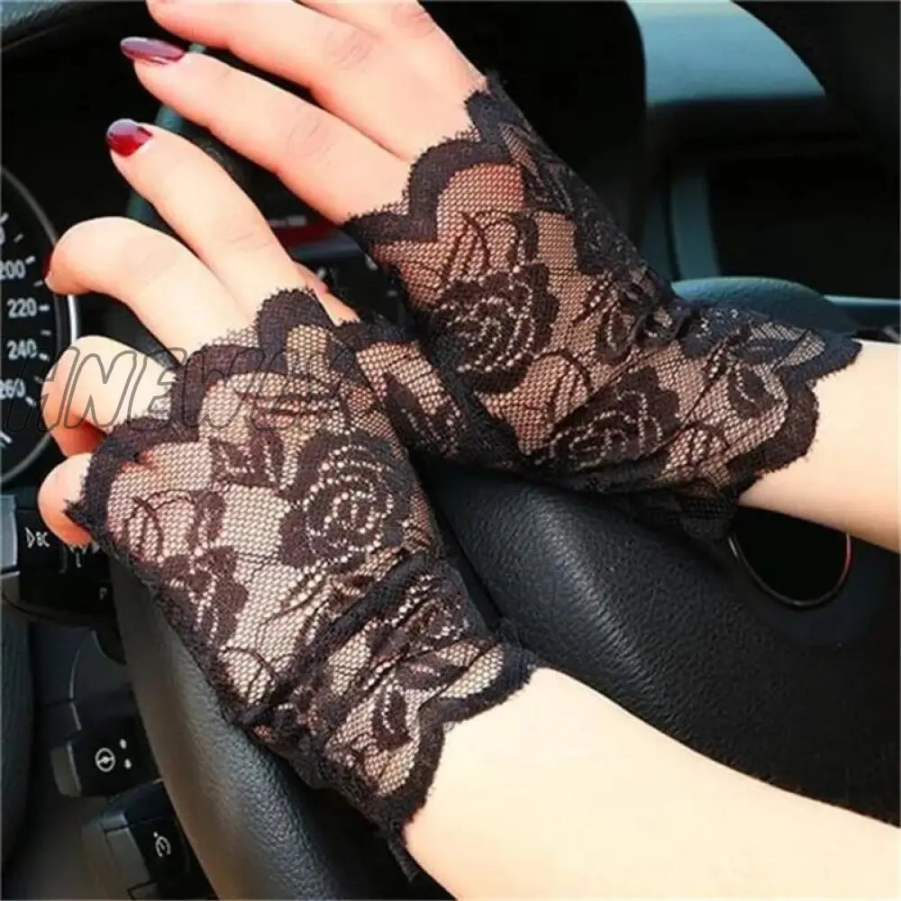 Hnewly 38 Colors Lace Flower Hollow Fishnet Fingerless Gloves Elegant Sun Protection Women Mesh