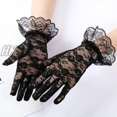 Hnewly 38 Colors Lace Flower Hollow Fishnet Fingerless Gloves Elegant Sun Protection Women Mesh