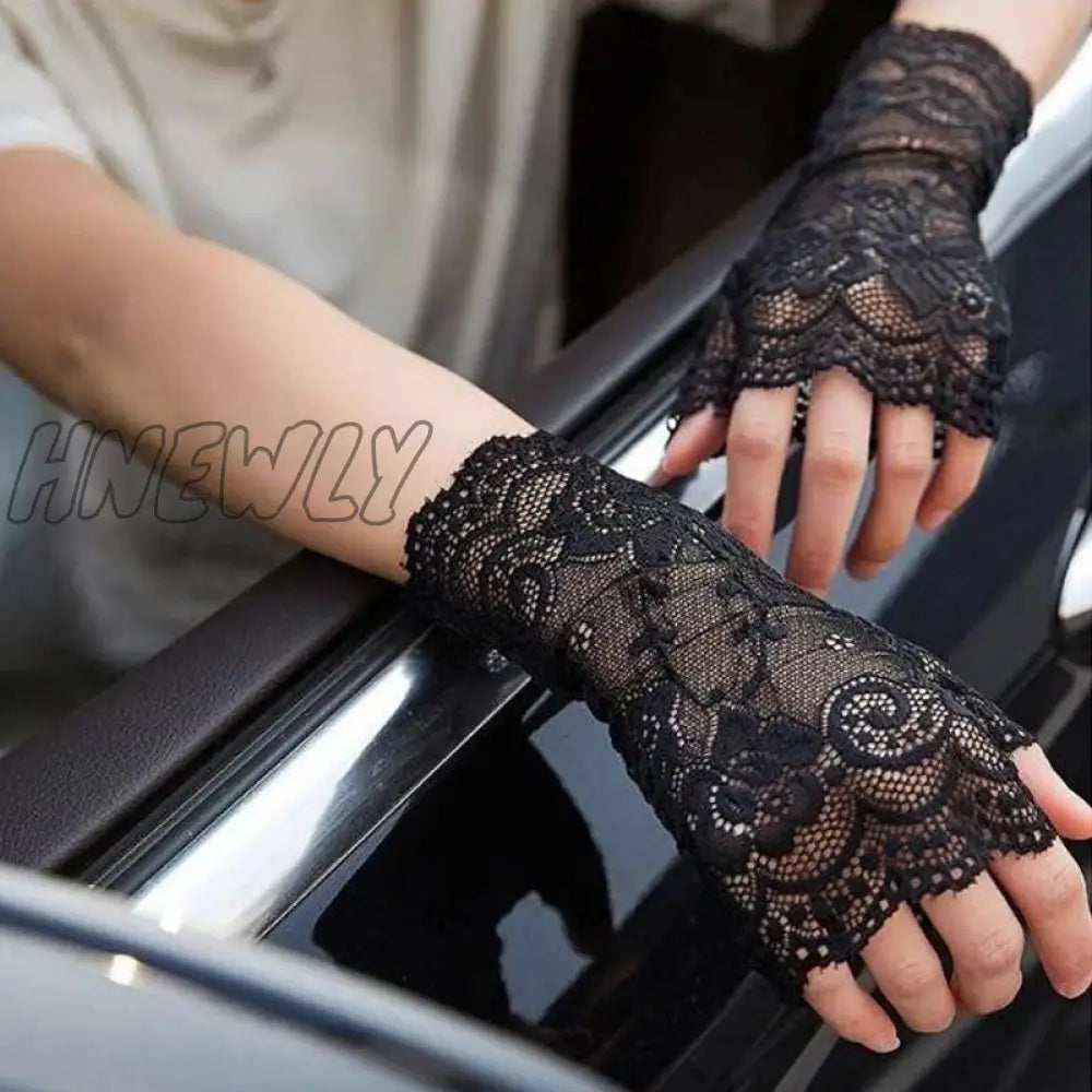 Hnewly 38 Colors Lace Flower Hollow Fishnet Fingerless Gloves Elegant Sun Protection Women Mesh