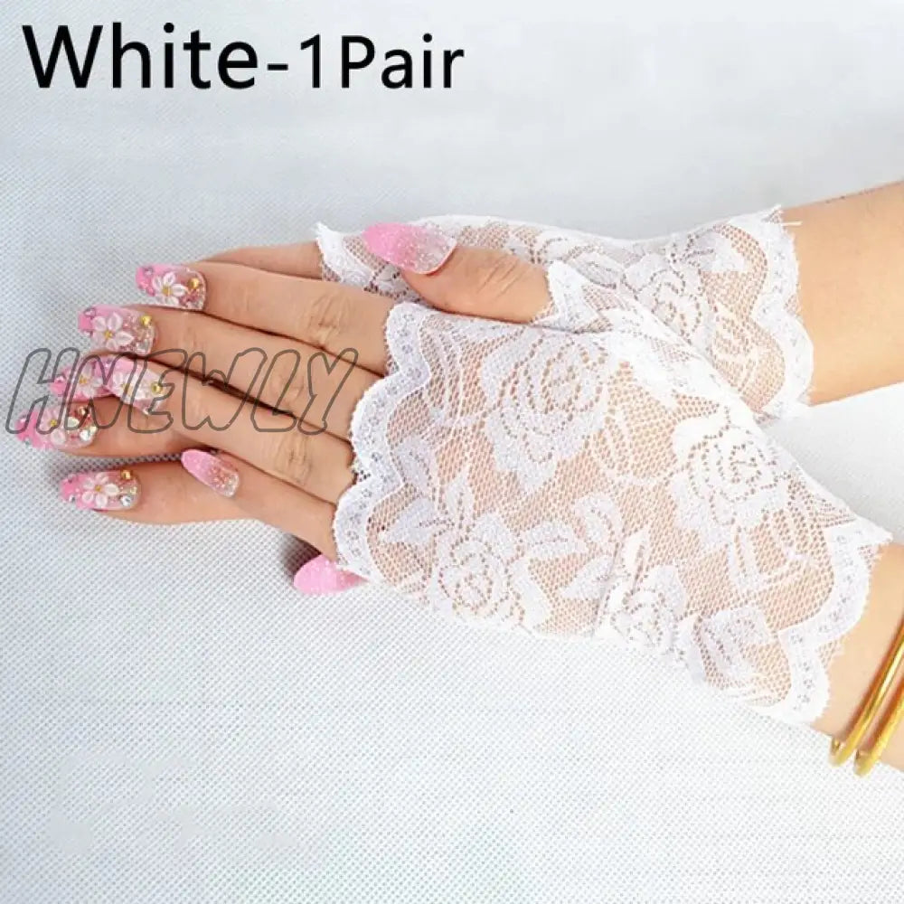 Hnewly 38 Colors Lace Flower Hollow Fishnet Fingerless Gloves Elegant Sun Protection Women Mesh