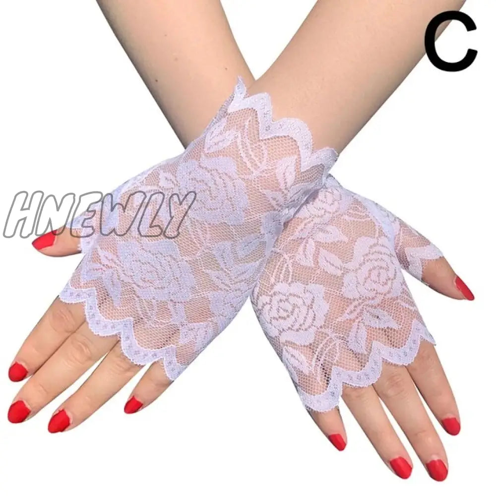 Hnewly 38 Colors Lace Flower Hollow Fishnet Fingerless Gloves Elegant Sun Protection Women Mesh