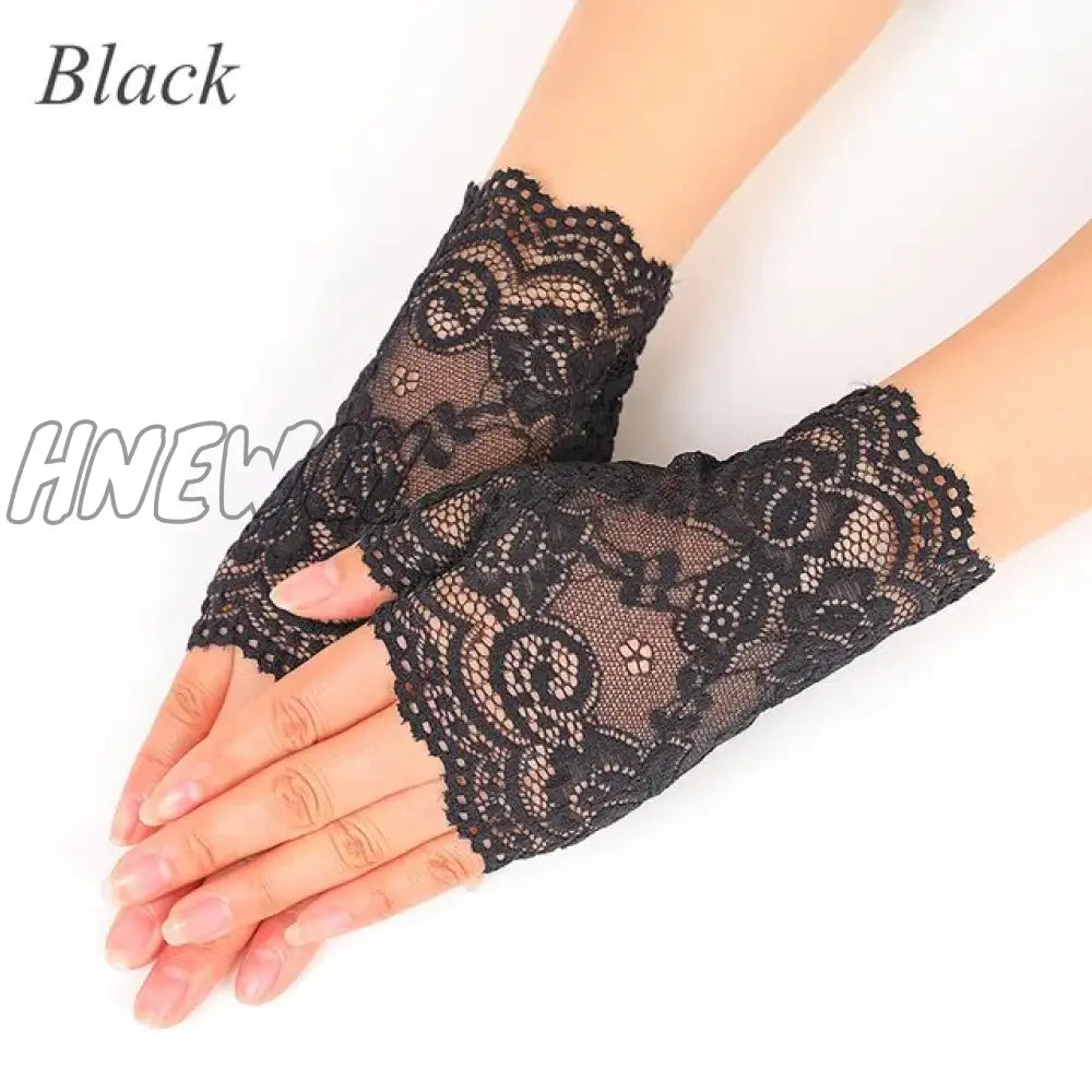 Hnewly 38 Colors Lace Flower Hollow Fishnet Fingerless Gloves Elegant Sun Protection Women Mesh